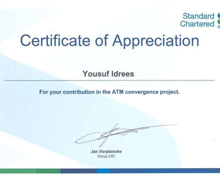 Certificate of Appreciation received from Group CIO
